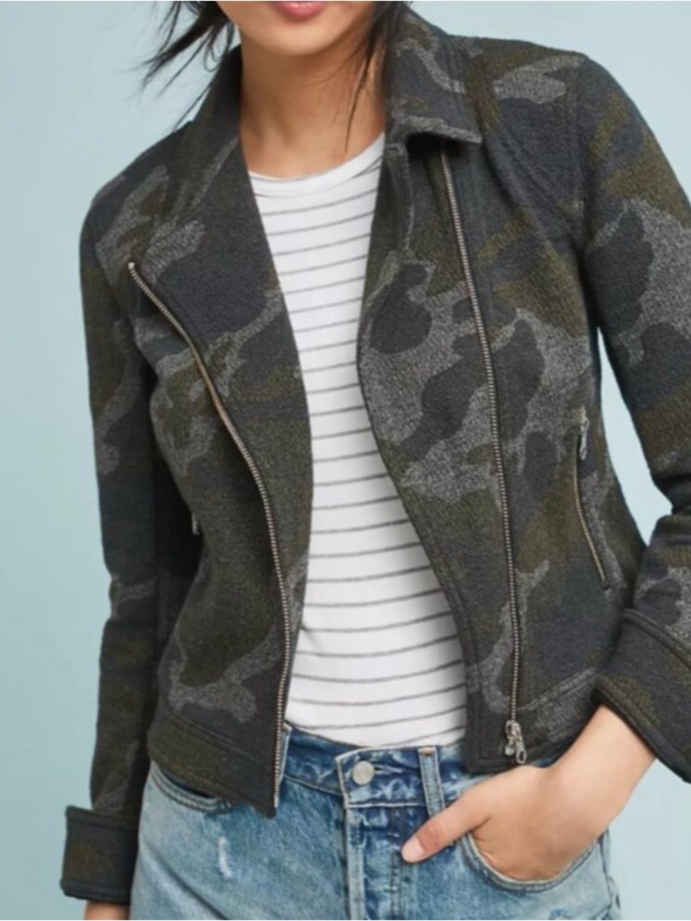 Anthropologie Camo Moto Jacket Green/Grey Size Small